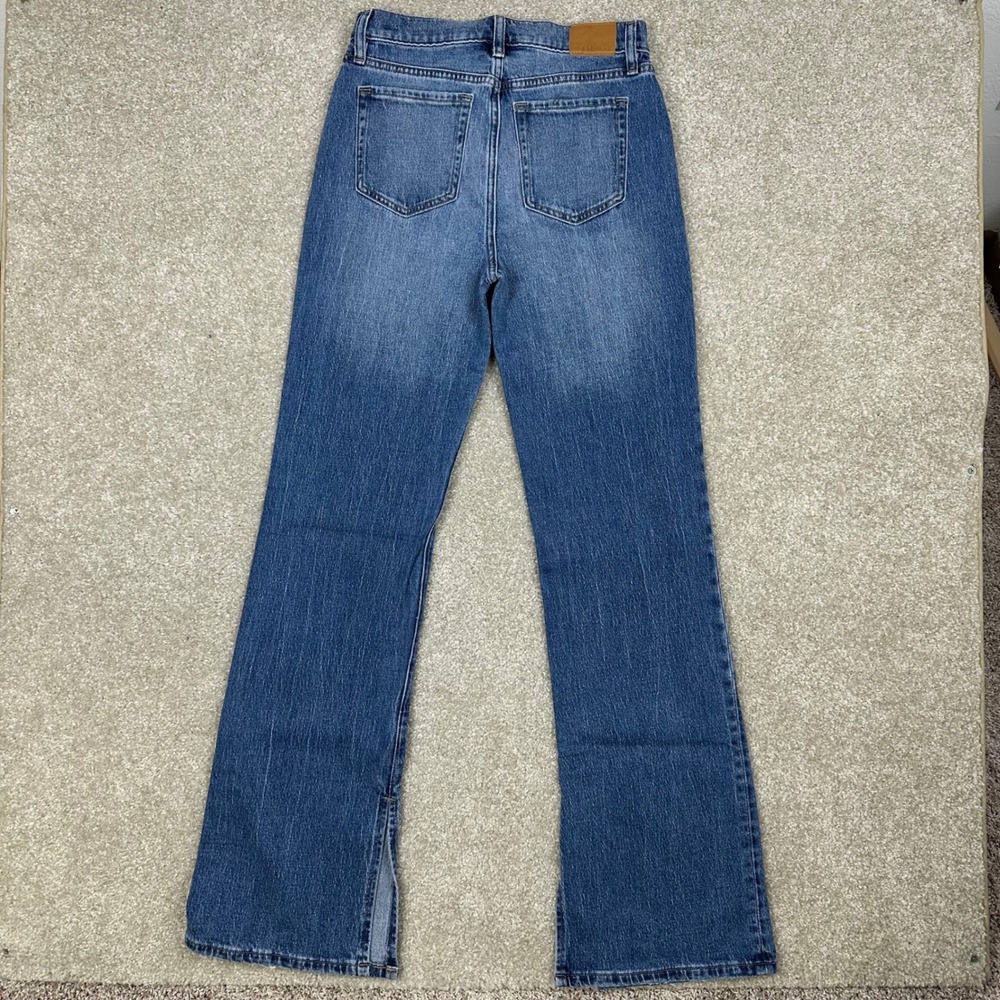 Evereve Womens High Rise Flare Leg Jeans Blue Medium Wash Side Slit Hem Size 28 - Picture 6 of 7